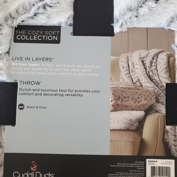 NWT CUDDL DUDS Cozy Soft Sculpted Faux Fur Throw Gray White 50" X 60" 100% Poly - Picture 7 of 10